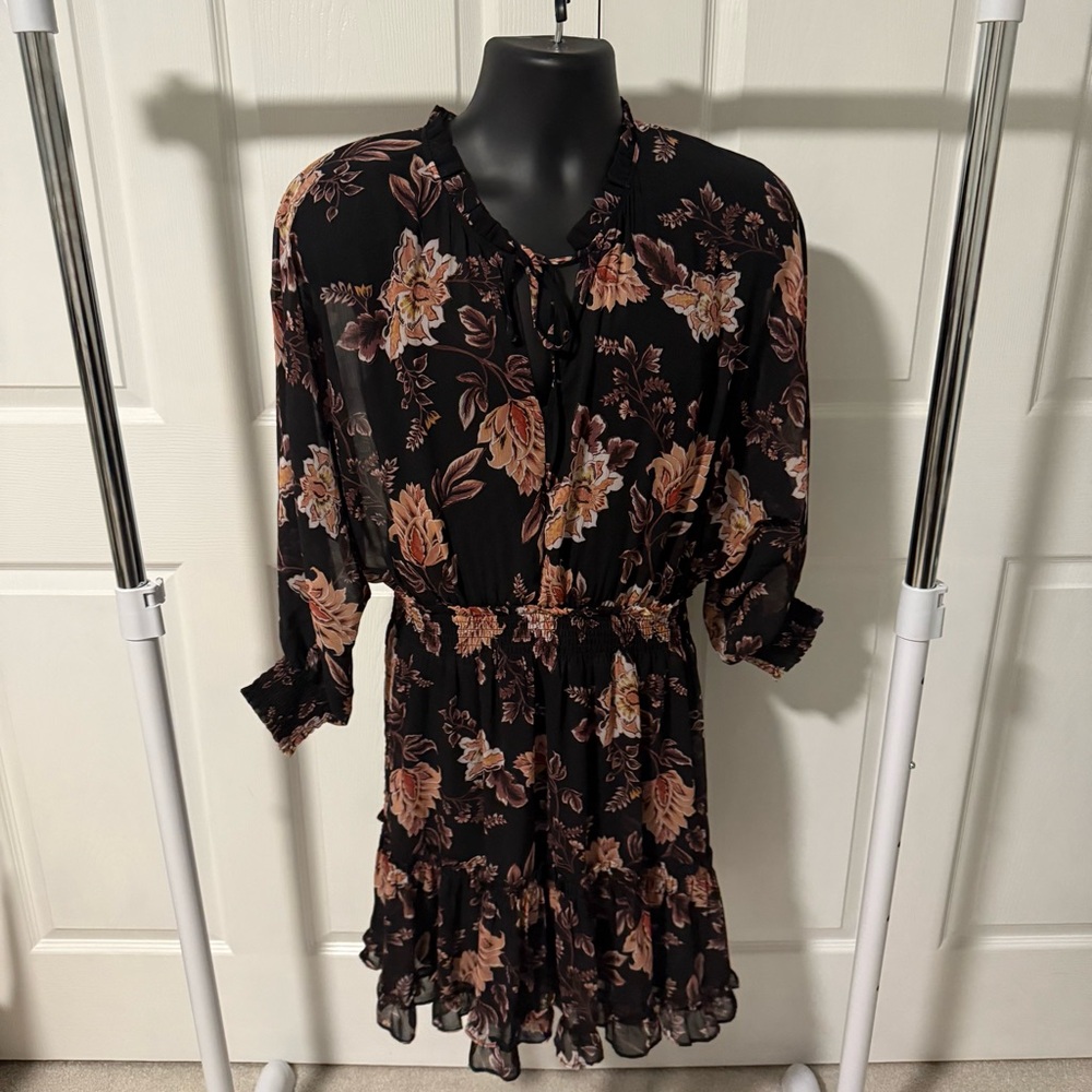 Lovestitch Black and Pink Floral Long Sleeve Dress
